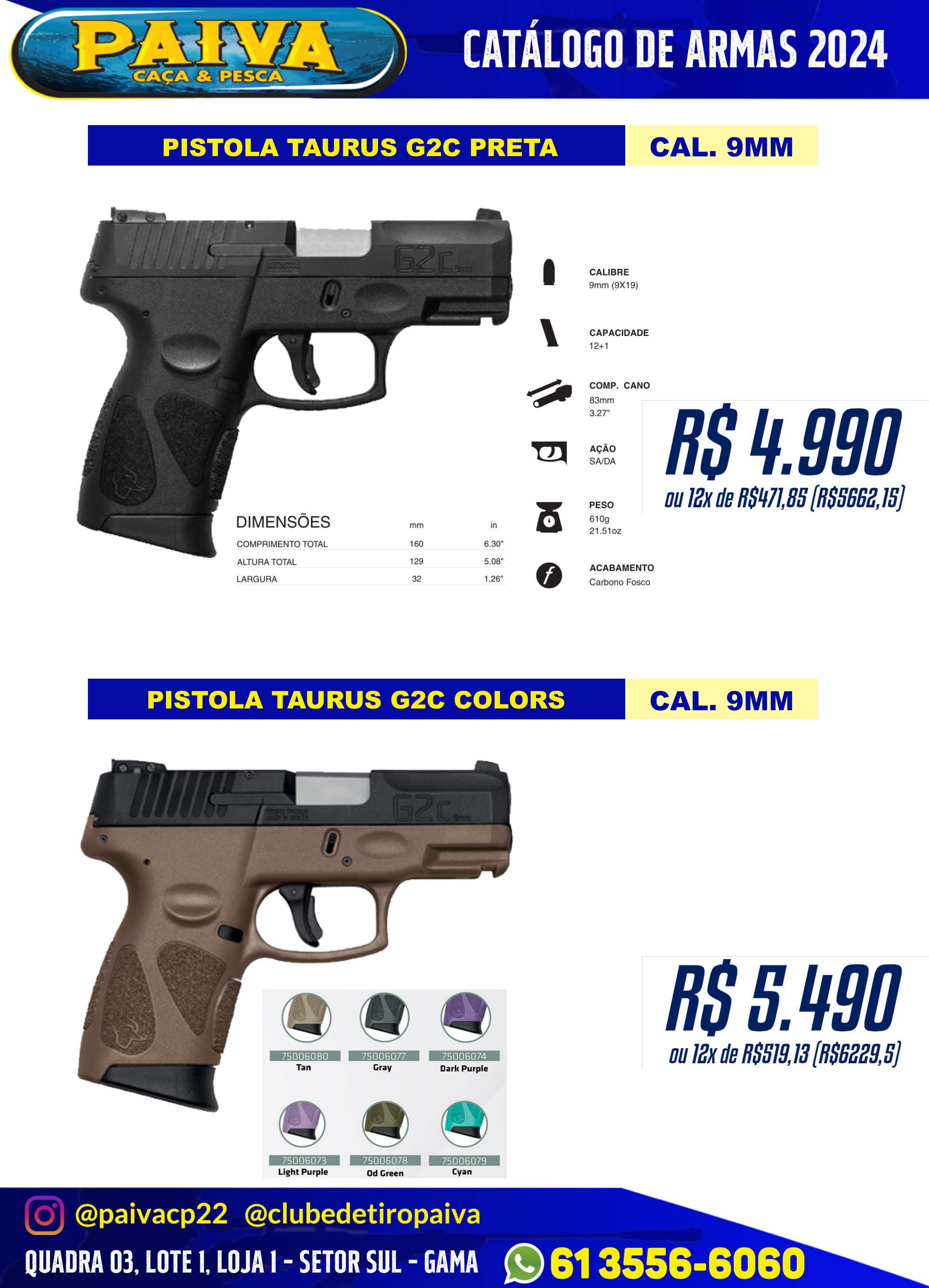 Pistola Taurus G2C 9mm Preta
